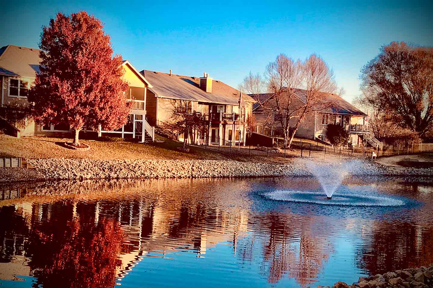 Pond Aerator in a large community pond during winter