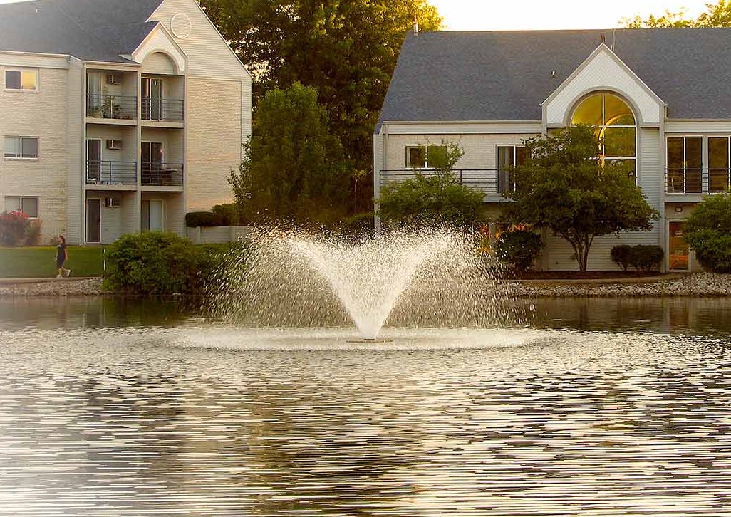 North Star Pond Aerator in front of a church